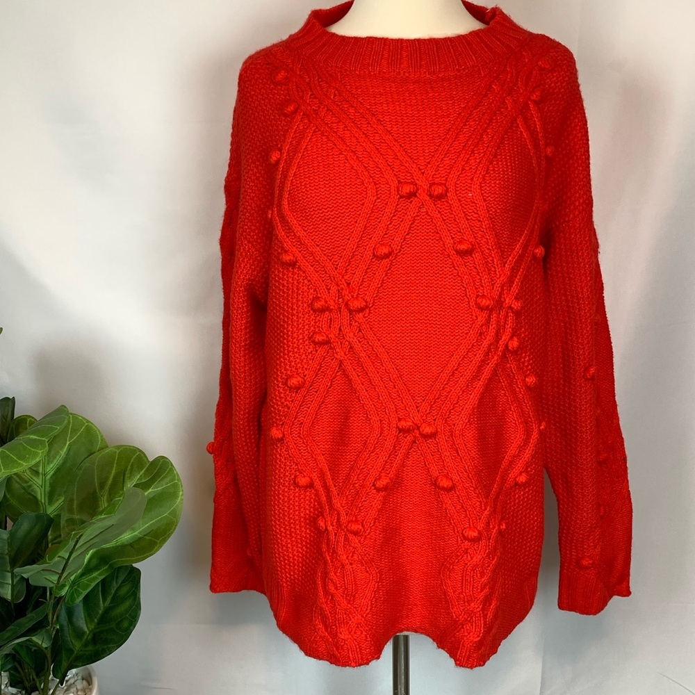 AVA + VIV▪️Coral Orange Pom Pom Sweater. 1X - Picture 1 of 8